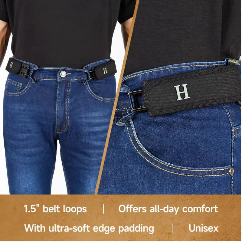 🔥 Tactical Metal Hook Elastic Belt (Unisex) - No Buckle Invisible Design 🔥 | Soft Adjustable Side |