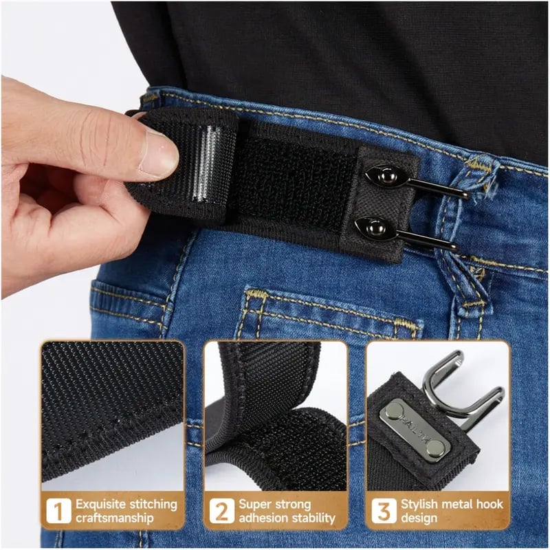 🔥 Tactical Metal Hook Elastic Belt (Unisex) - No Buckle Invisible Design 🔥 | Soft Adjustable Side |